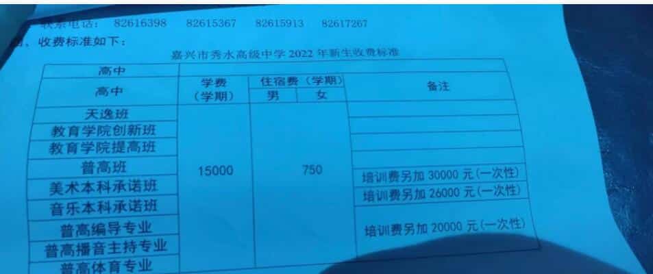 美术班收费价目表